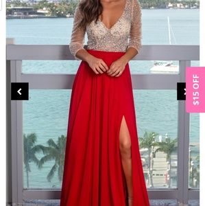 Red Maxi Dress with Silver Jewels
